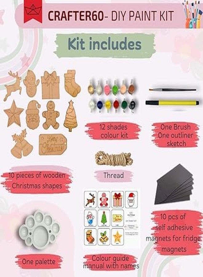 CRAFTER60 DIY Wooden Painting Kit for Kids 5+ - DIY Art & Craft Set with Paints, Brushes & Cutouts - Educational Creative Toy (Christmas) - Image 3